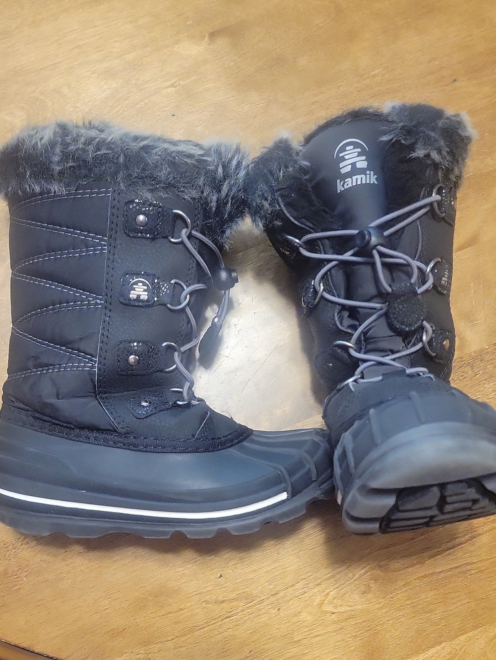 Kamik Little Girl's Black Lace-Up Insulated Winter Boots with Faux Fur Trim